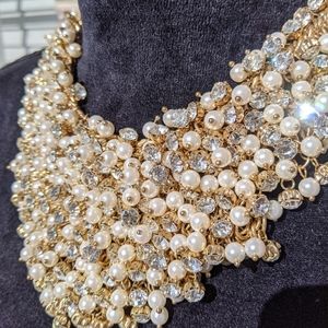 Natasha Pearl and Rhinestone Statement Necklace